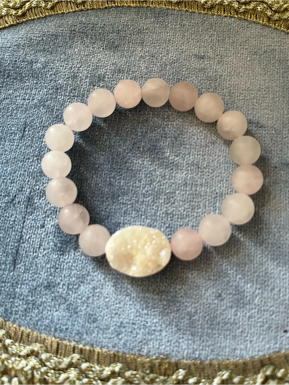 Rose Quartz Beaded Bracelet with Druzy Accent
